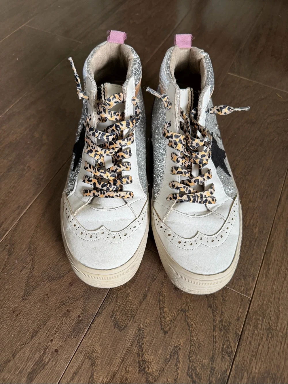 Silver Glitter High-Top Sneakers with Star Accent - Picture 2 of 5